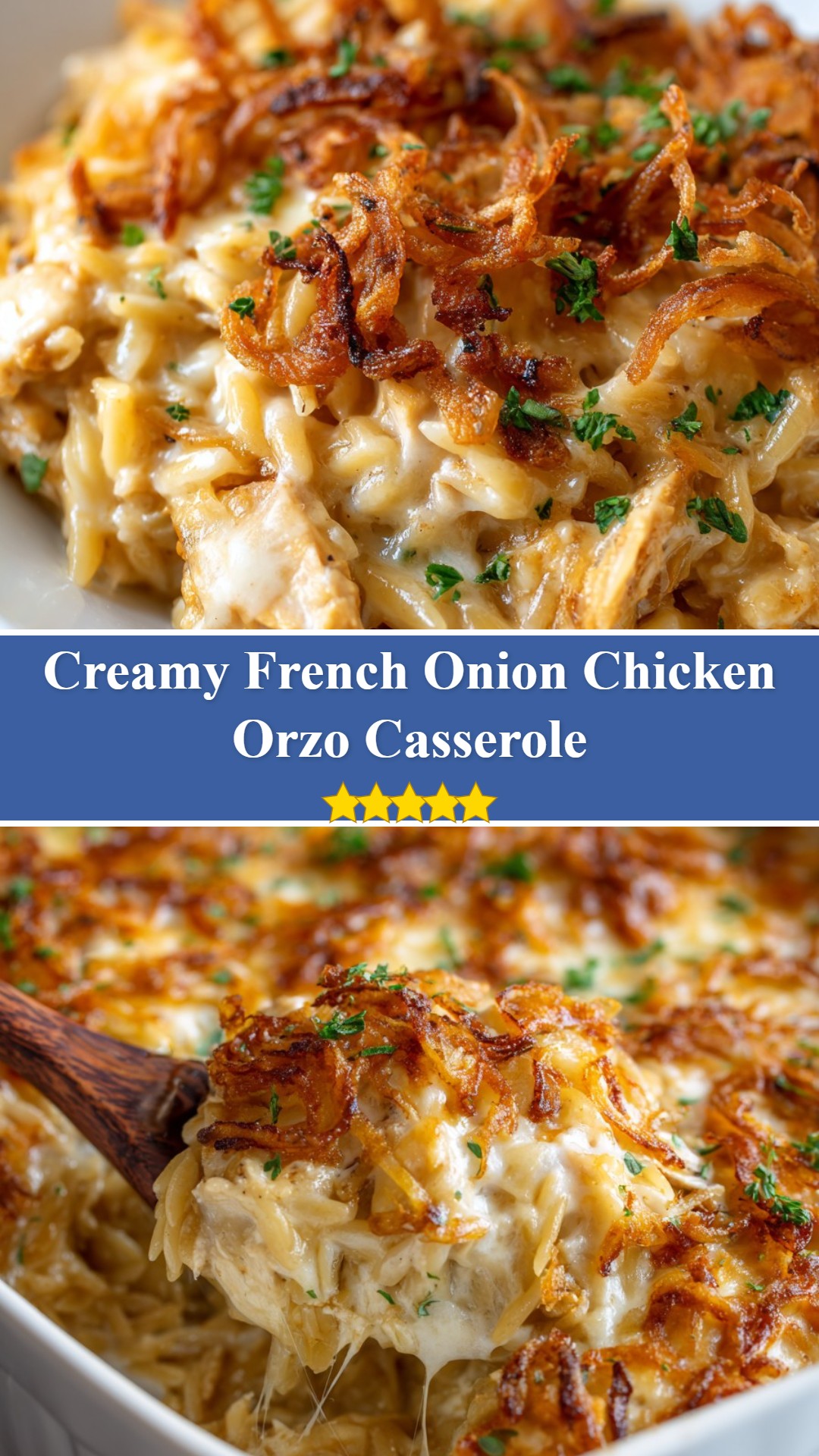 French Onion Chicken Orzo Casserole