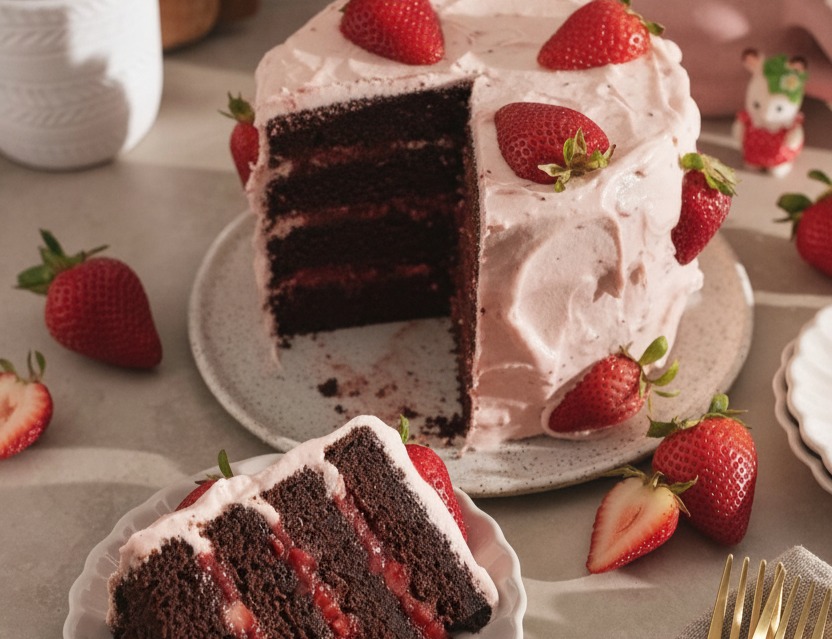 Strawberry Chocolate Cake suggested serving